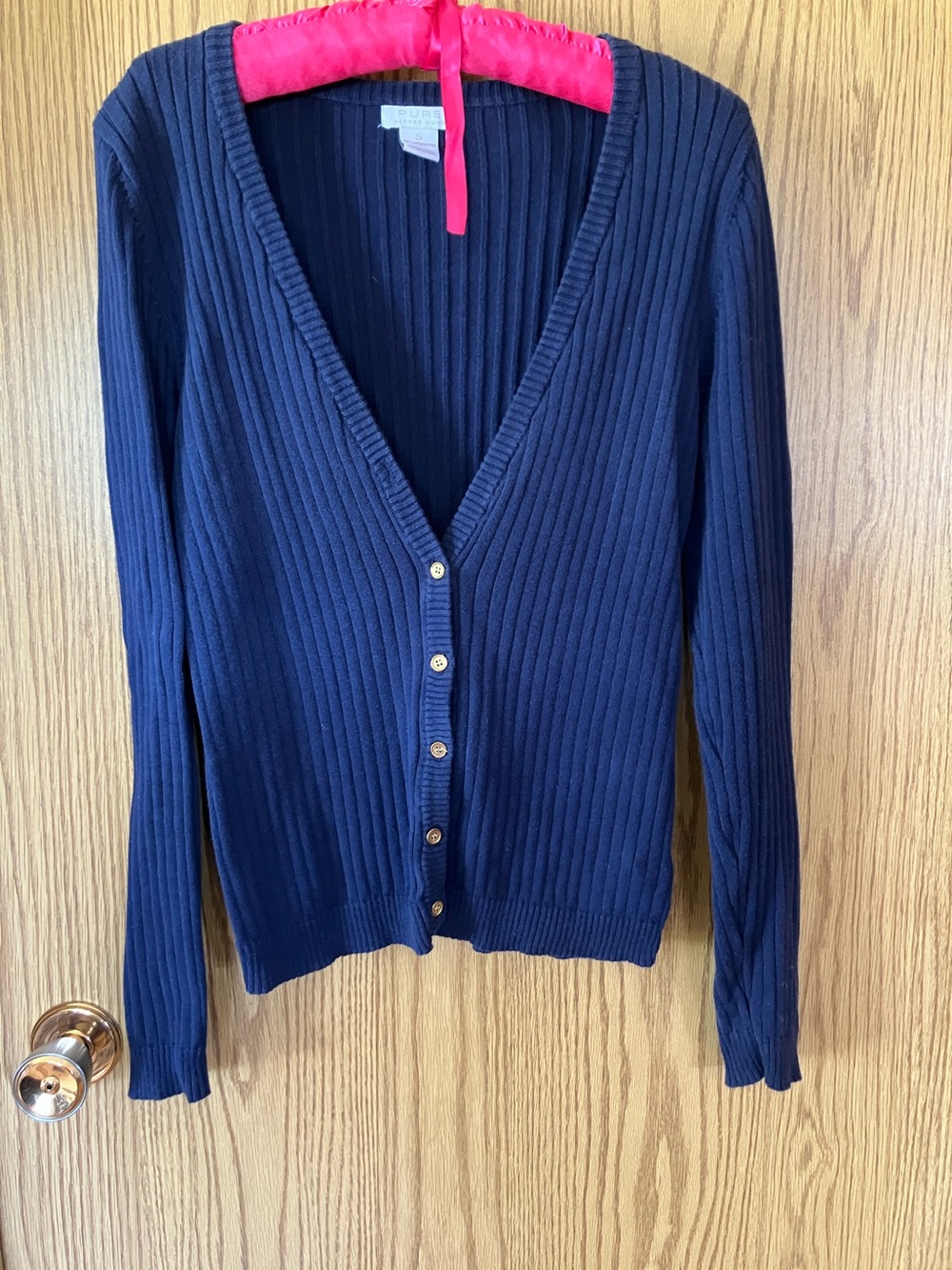 Alfred Sung Classic Navy Ribbed Button-Front Cardigan Sweater